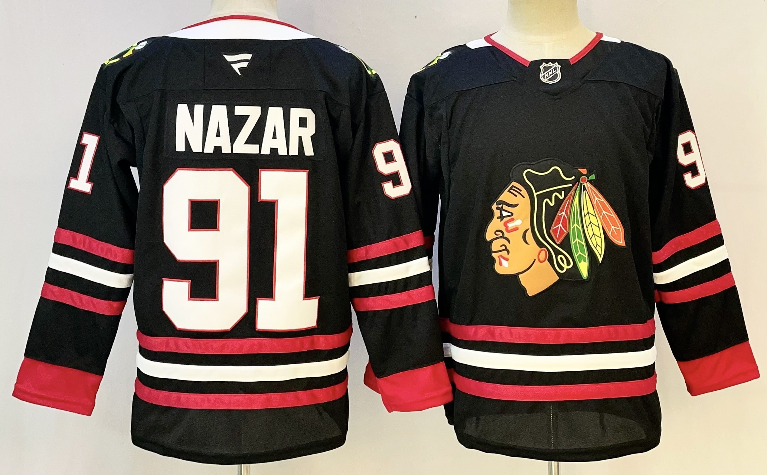 Men's Chicago Blackhawks Frank Nazar #91 Fanatics Black Premium Player Jersey
