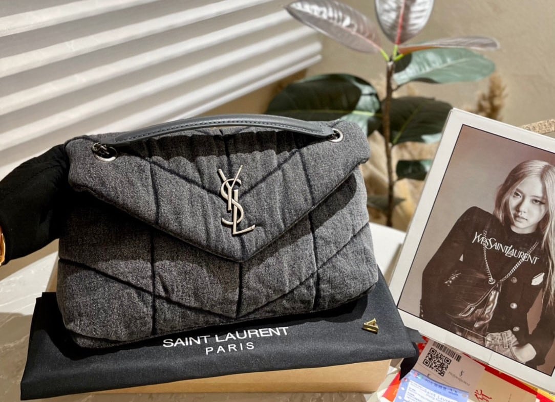 Saint Laurent Puffer Medium In Suede And Denim Black 30Cm