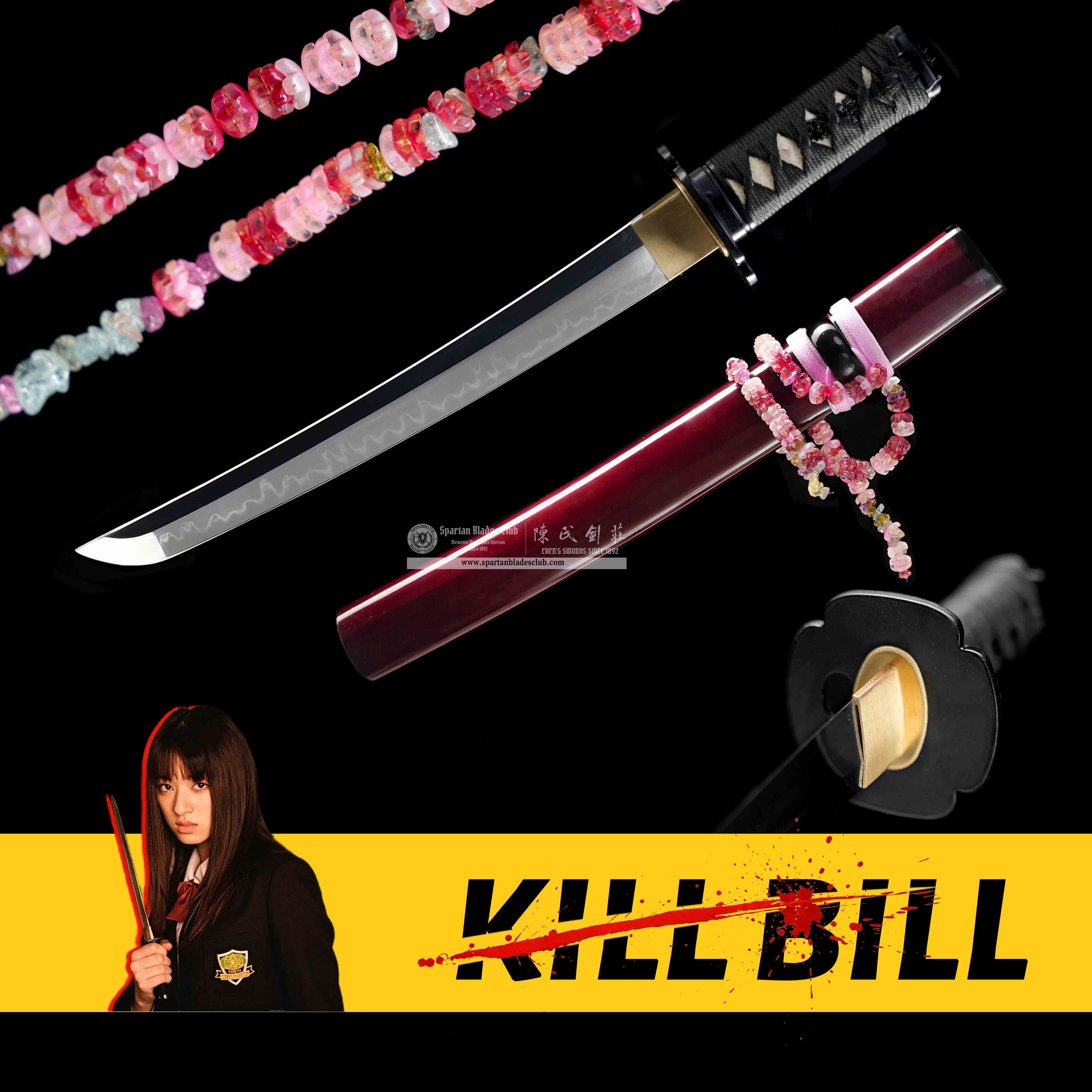 HY118 | GoGo YUBARI's Tanto | KILL BILL | T10 Steel | Clay-tempered | Real Hamon | Red | Battle-Ready | Full-tang | Spartan Blades Club | CHEN'S SWORDS 1892 - Spartan Blades Club - 陳氏劍莊1892