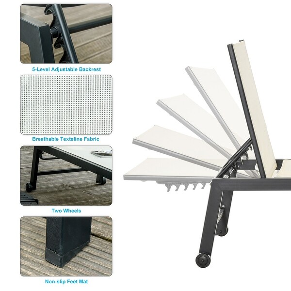 Outsunny Patio Garden Sun Chaise Lounge Chair with 5Position Backrest,2 Back Wheels,and Industrial Design