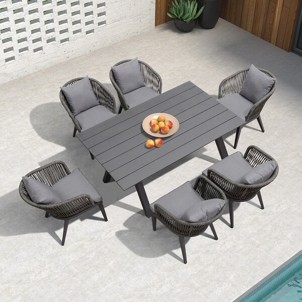 PURPLE LEAF 711 Patio Dining Set,Aluminum Frame Table,Wicker Chairs