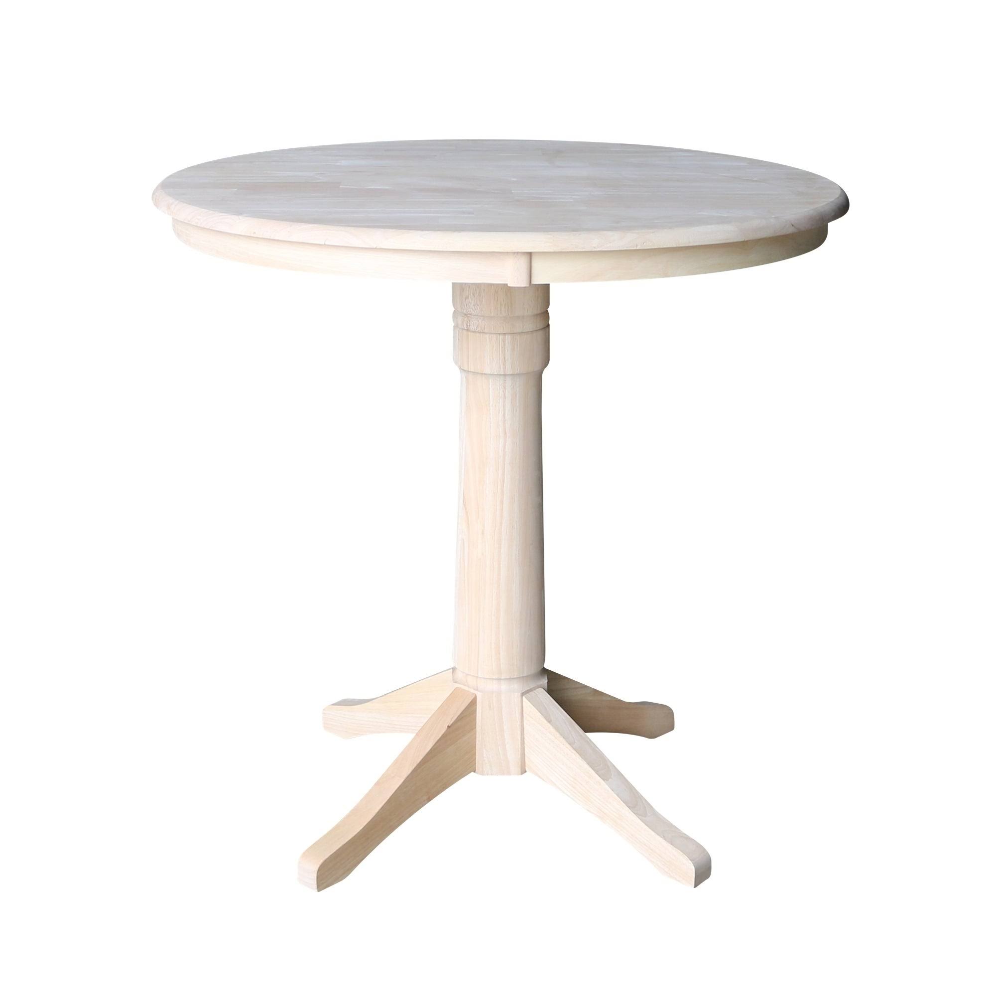 International Concepts 36x22 Round Pedestal Gathering Table with 2 Madrid Counter Height Stools, Unfinished