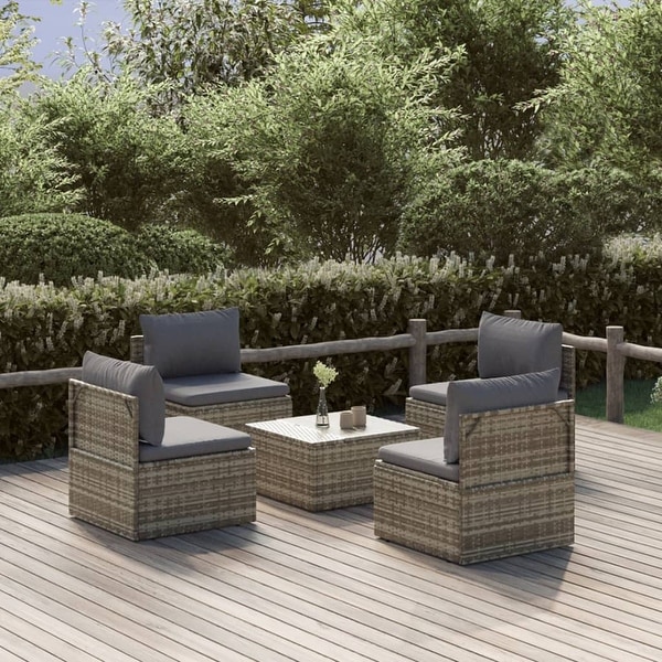 vidaXL 9 Piece Patio Lounge Set with Cushions Gray Poly Rattan