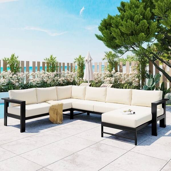 4Piece Patio Furniture Set,Aluminum UShaped Outdoor Sectional Sofa Set,All Weather Patio Conversation Set for Garden Backyard