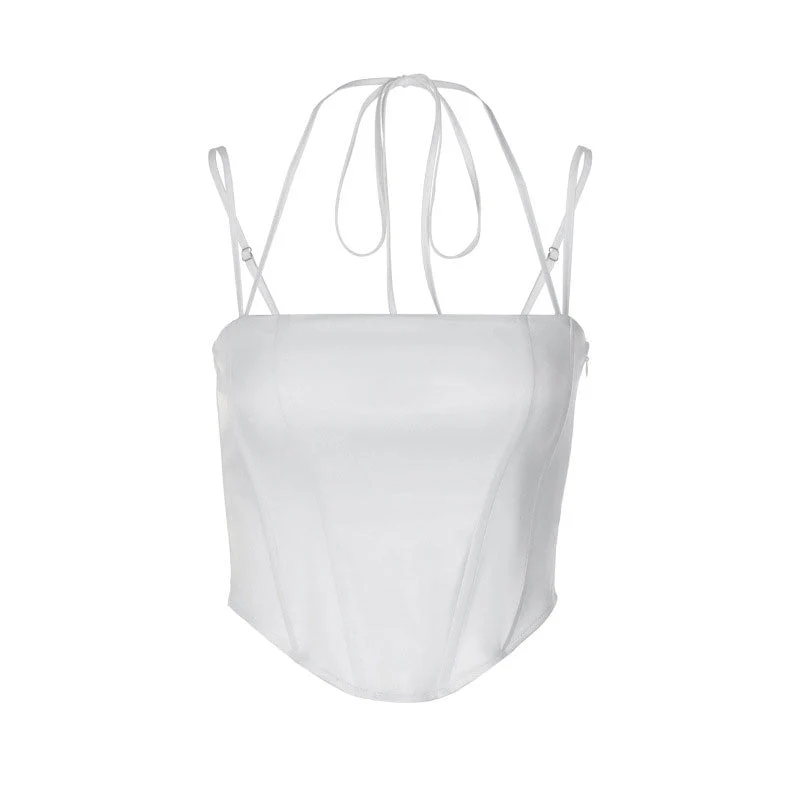 Corset Halter Crop Top with Curved HemClistos