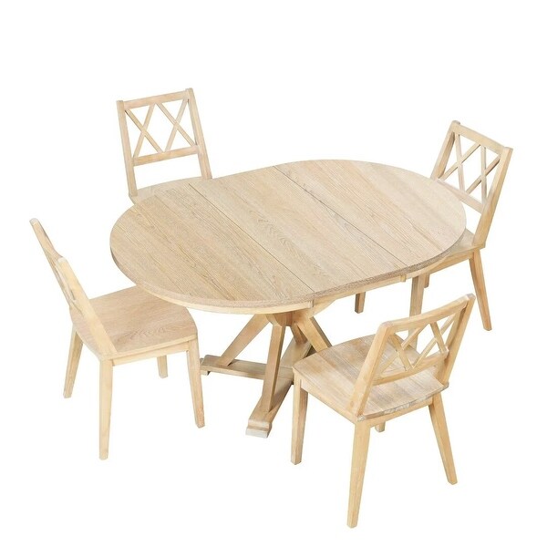 5Piece Extendable Round Dining Table Set with 15.7