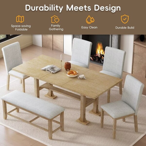 Extendable Dining Table Set,with Removable Leaf and Upholstered Chairs