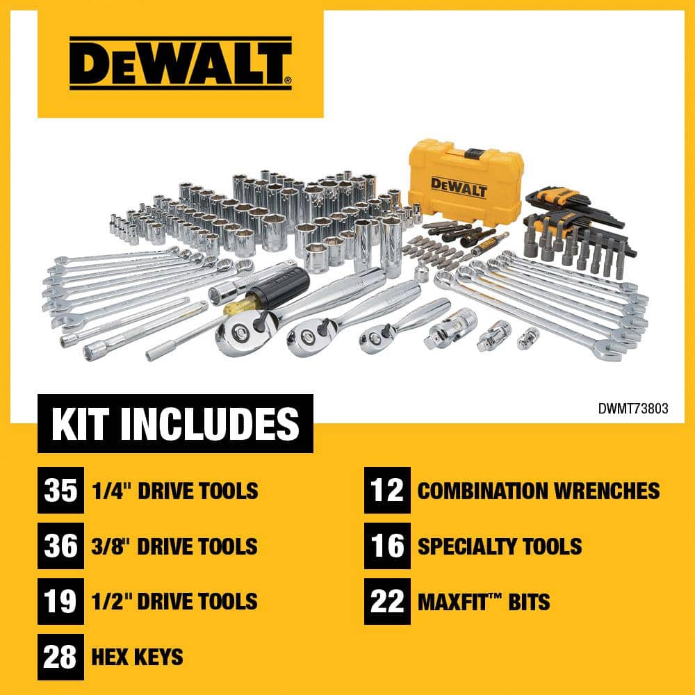 DEWALT 1/4 in., 3/8 in. and 1?2 in. Drive Polished Chrome Mechanics Tool Set (168-Piece) DWMT73803