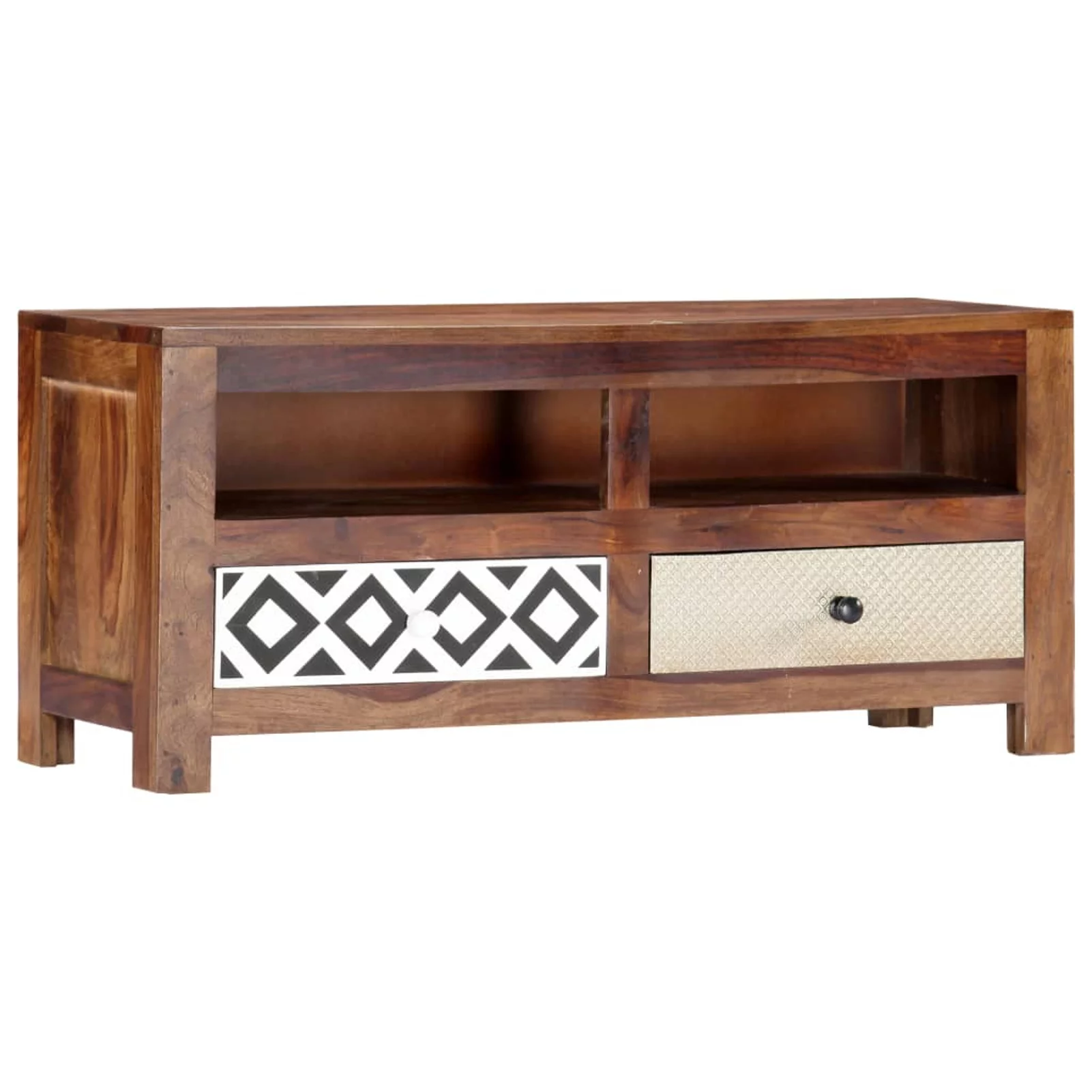 Anself TV Cabinet with 2 Storage Drawers and 2 Compartments Sheesham Wood Television Stand Sofa End Table for Living Room Home Furniture 35.4 x 11.8 x 15.7 Inches (W x D x H)