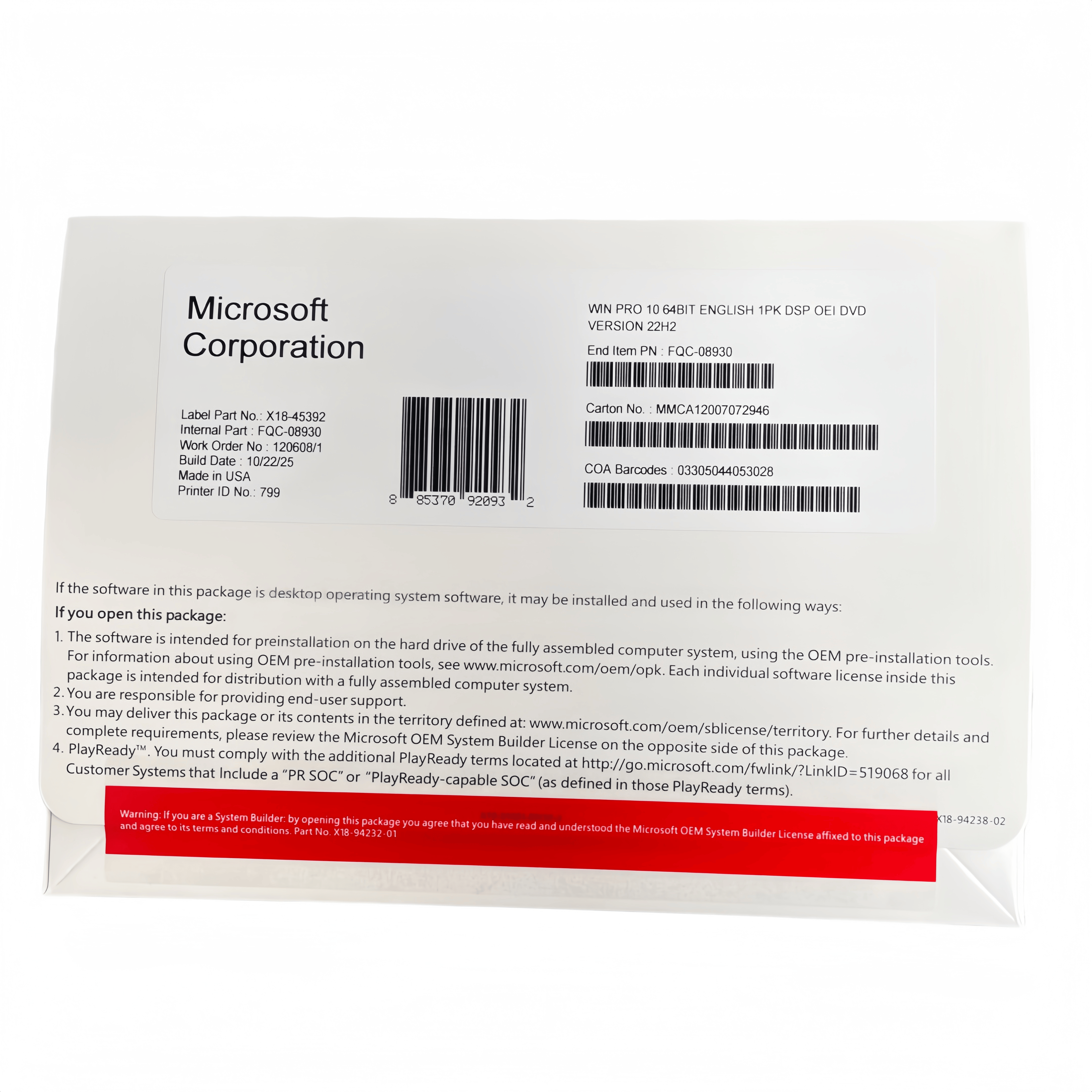 Windows 10 Pro 64bit 1pk DSP OEI DVD