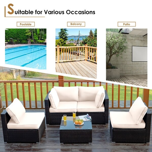Costway 5PCS Patio Rattan Furniture Set Cushioned Sofa and Chair Coffee