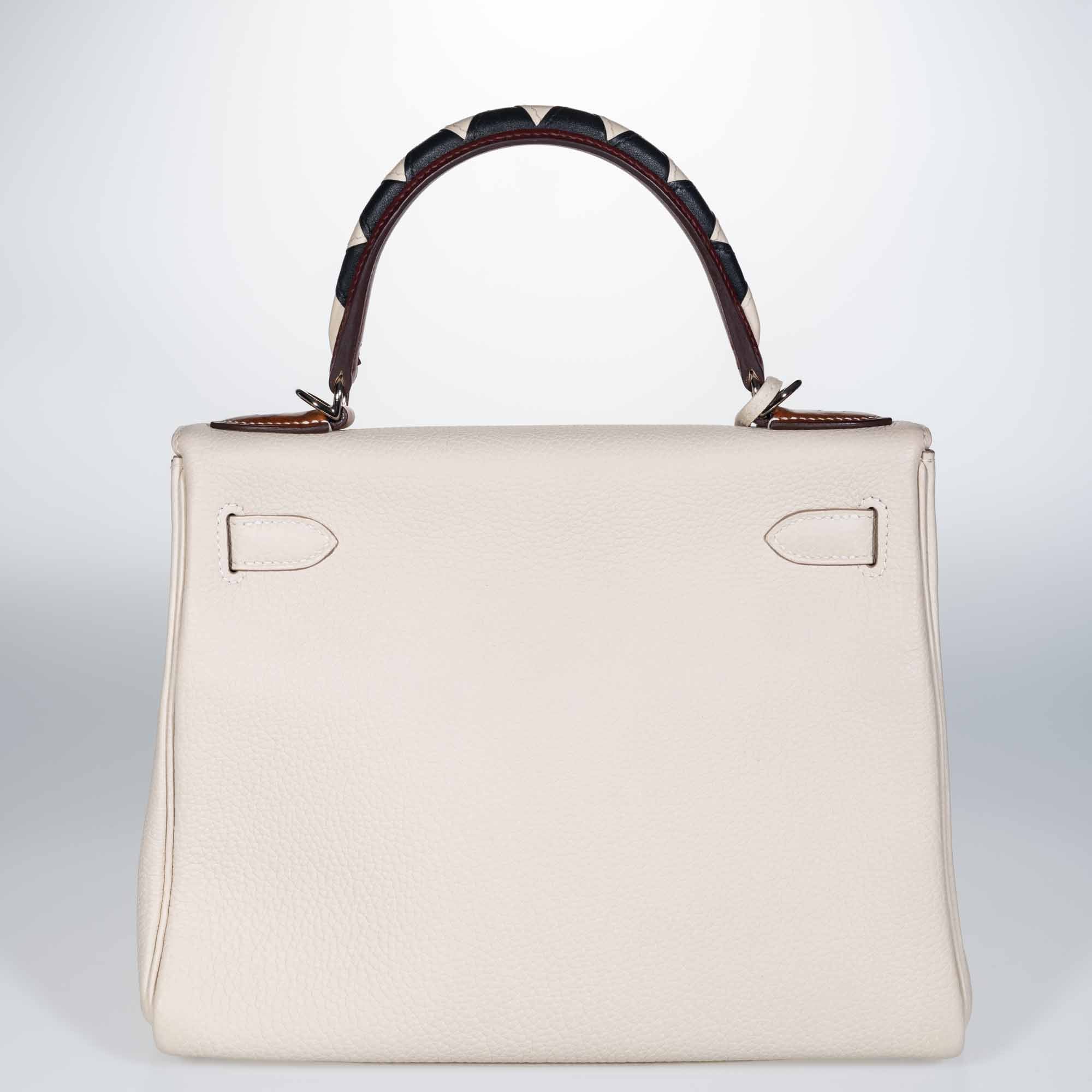Hermès Kelly 28 Retourne au Galop Craie, Rouge H, Fauve and Black Togo Palladium Hardware