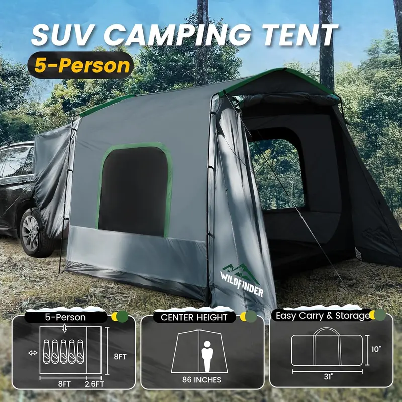 SUV Car Camping Tent — Waterproof, Windproof Rectangle Tent Fits 5–9 People