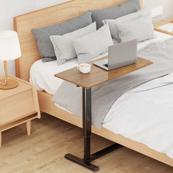 Adjustable C Shape Overbed Bedside Sofa End Table with Hidden Wheels