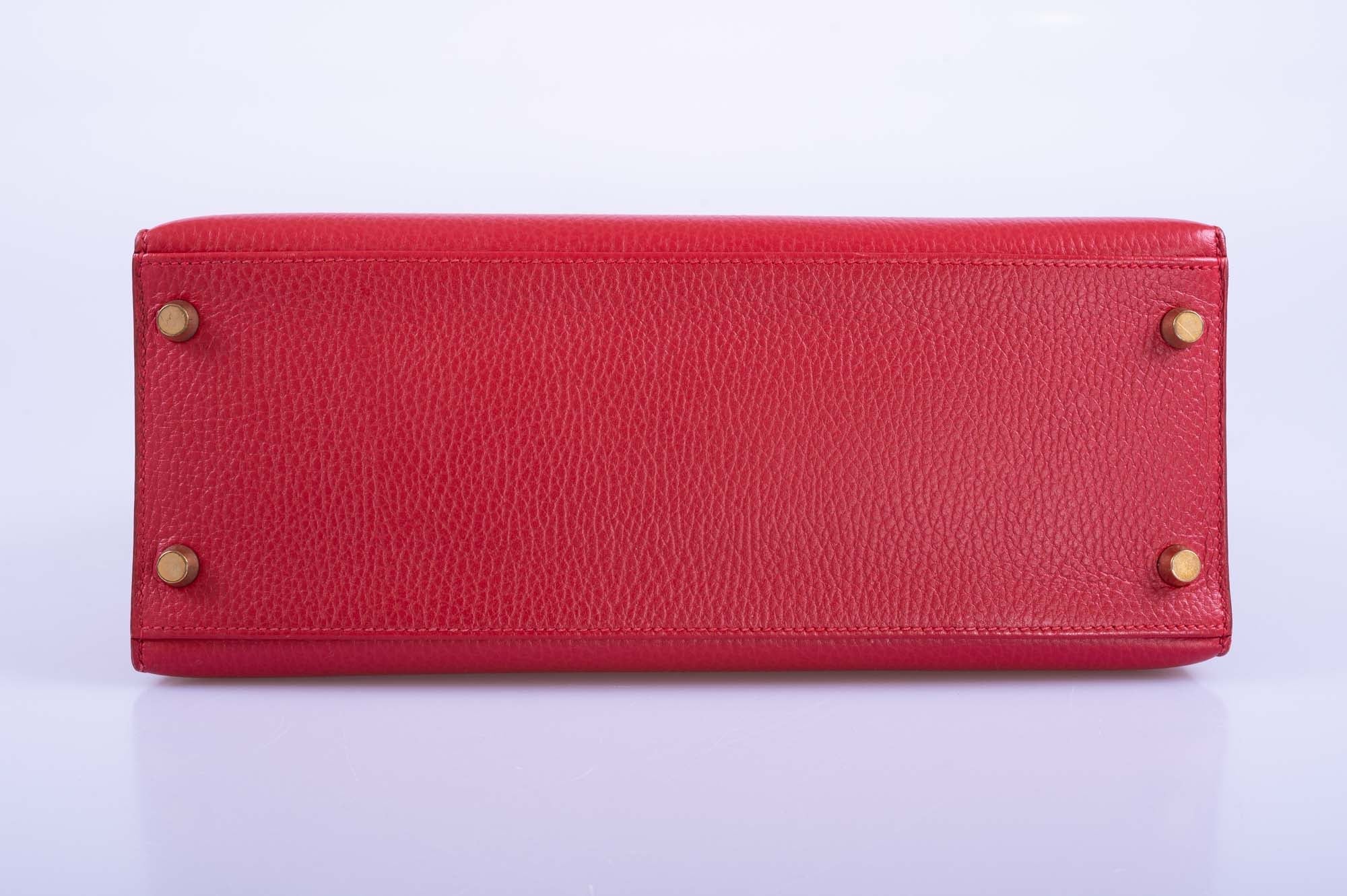 Hermès Kelly 28 Sellier Rouge Vif Ardenne with Gold Hardware