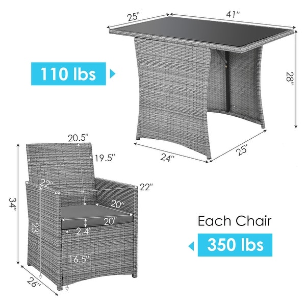 Costway 3PCS Patio Rattan Furniture Set Cushioned Sofa Armrest Garden