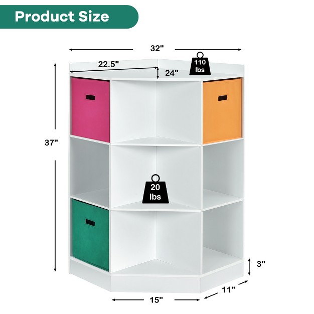 Costway 3 tier Kids Storage Shelf Cubes W 3 Baskets Corner Cabinet Organizer White