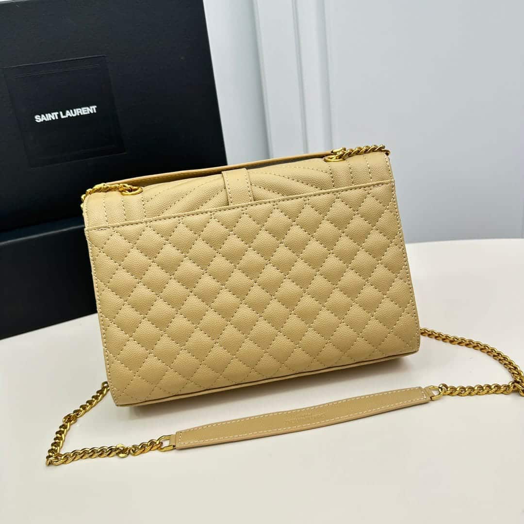 Saint Laurent Envelope Medium Chain Bag In Mix Matelasse Grain De Poudre Embossed Beige 24Cm