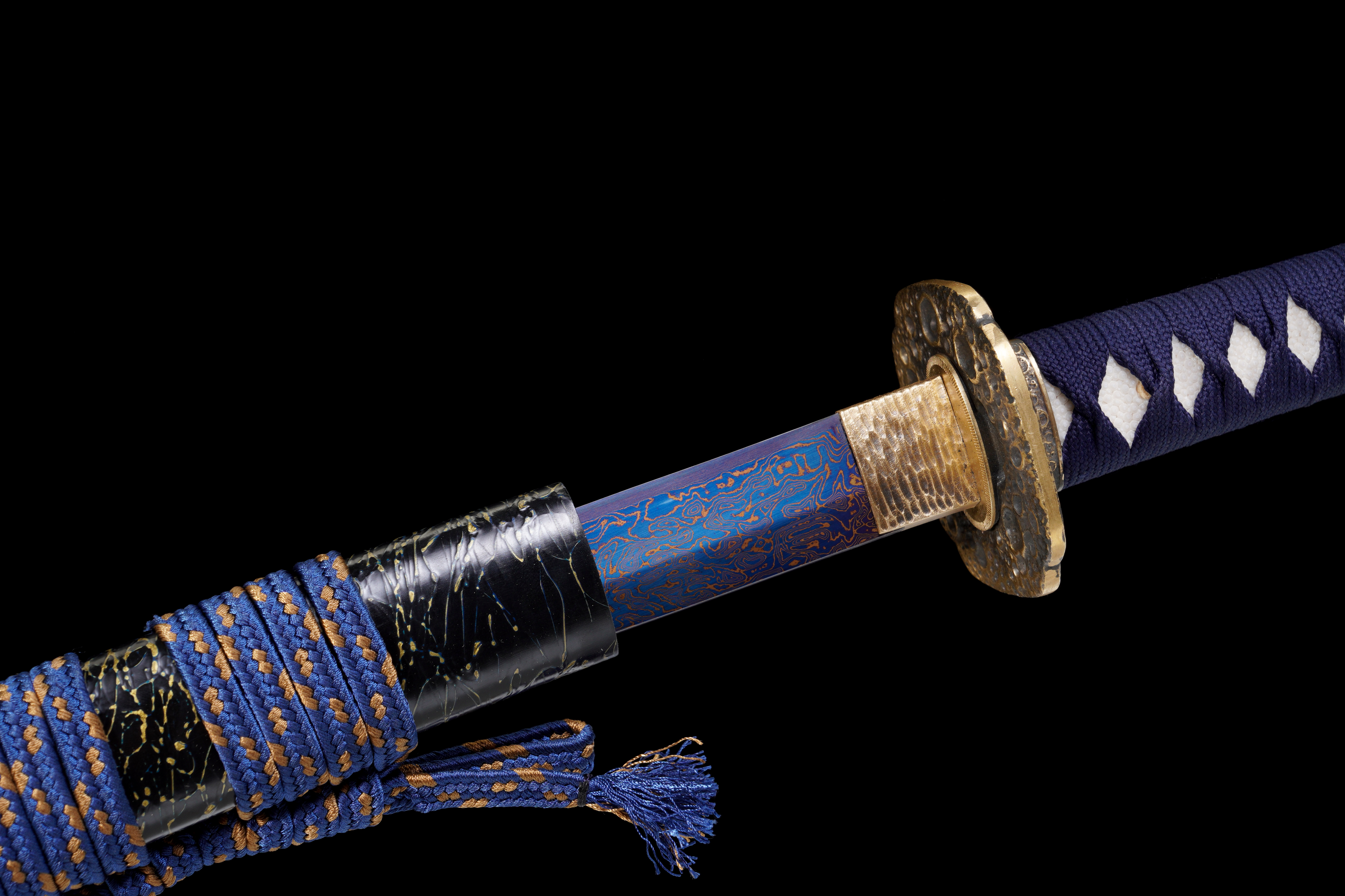 Handmade Katana Damascus Blue Blade Meteor Tsuba Full Tang