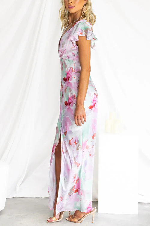 Floral Backless Maxi Dress with SlitClistos