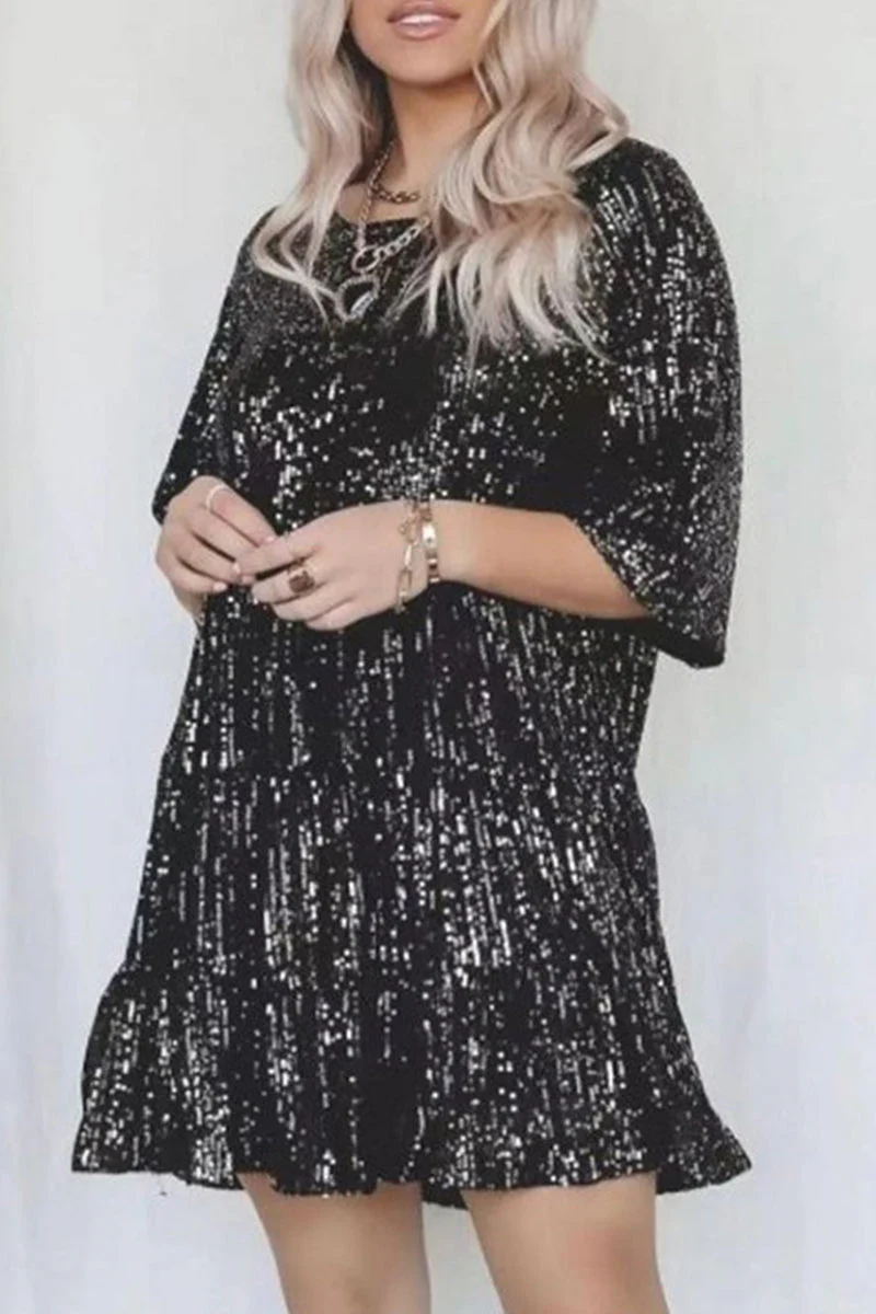 Sparkle A-Line Mini Dress with Flare SleevesClistos