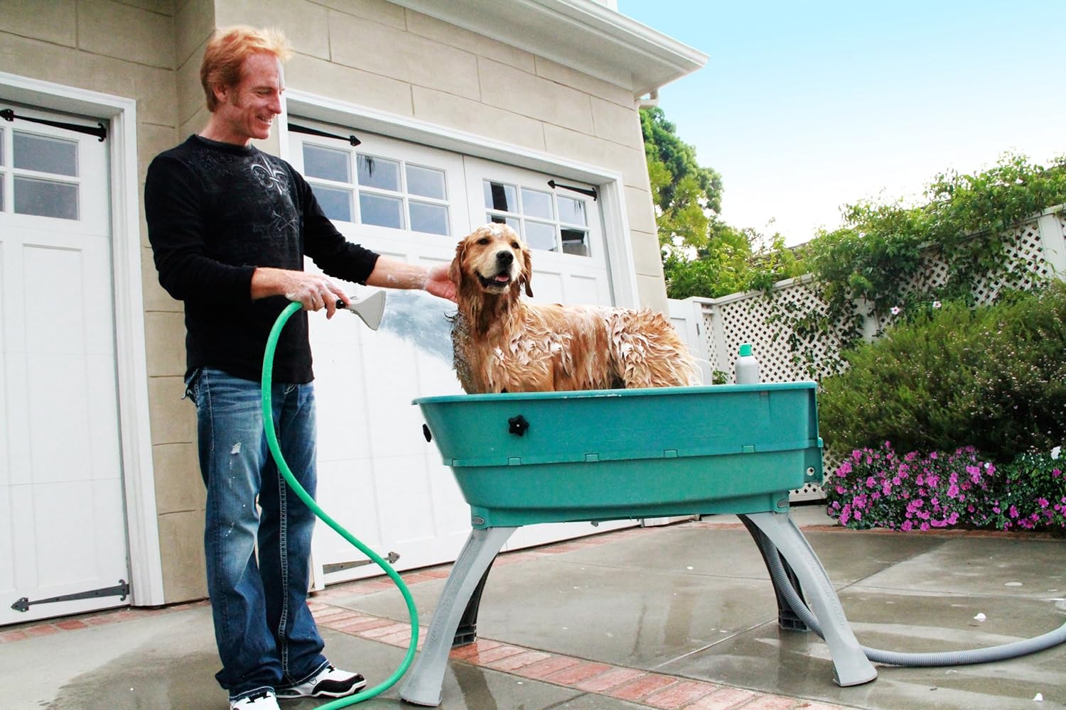 Elevated Pet Bathing Large Teal Steps Combo