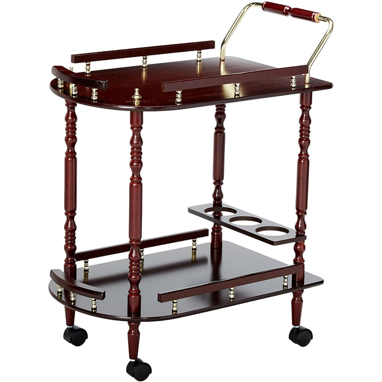 2 Tier Traditional Serving Cart, Brown- Saltoro Sherpi