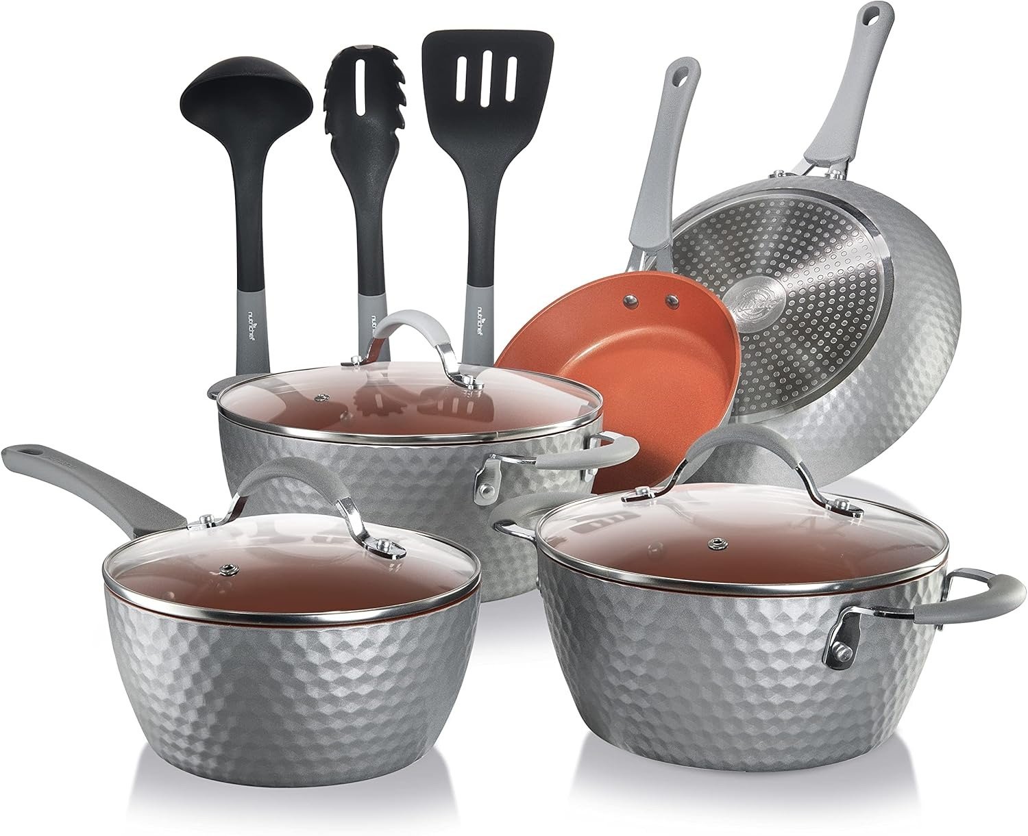 11-Piece Gray Ceramic Nonstick Cookware Set PTFE/PFOA/PFOS Free Induction Compatible Oven Safe