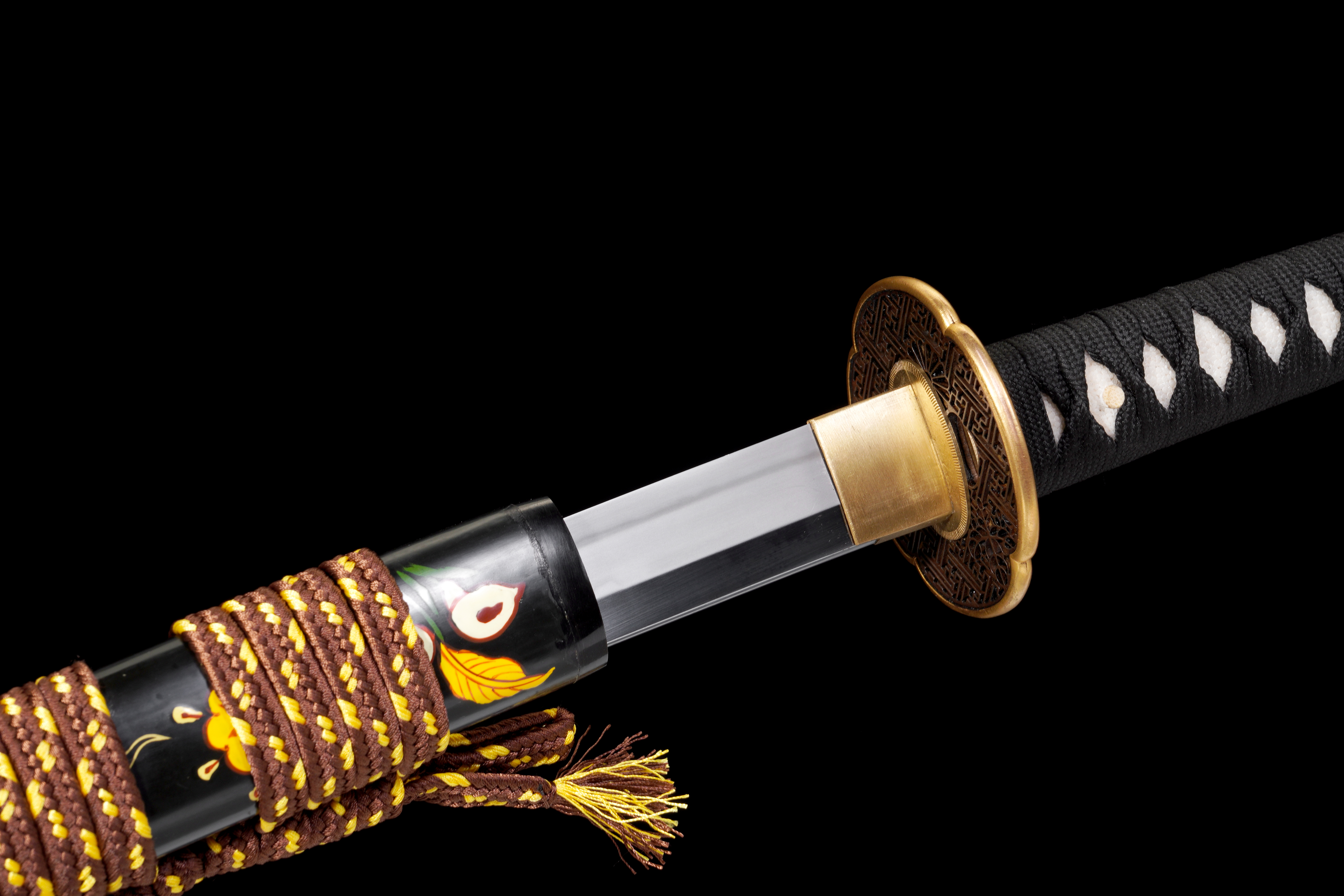 Handmade Japanese Katana T10 Steel Clay Tempered Golden Lattice Full Tang