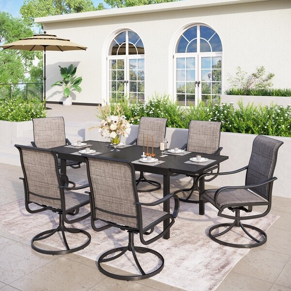 MAISON ARTS 7/9 Patio Dining Set,6/8 Sling Patio Swivel Dining Chairs and 1 Expandable Metal Dining Table