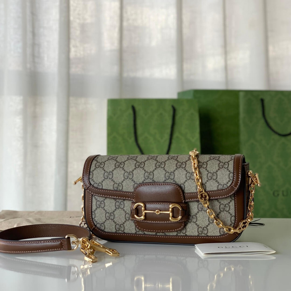 Gucci Horsebit 1955 GG Supreme Canvas Should Bag Brown