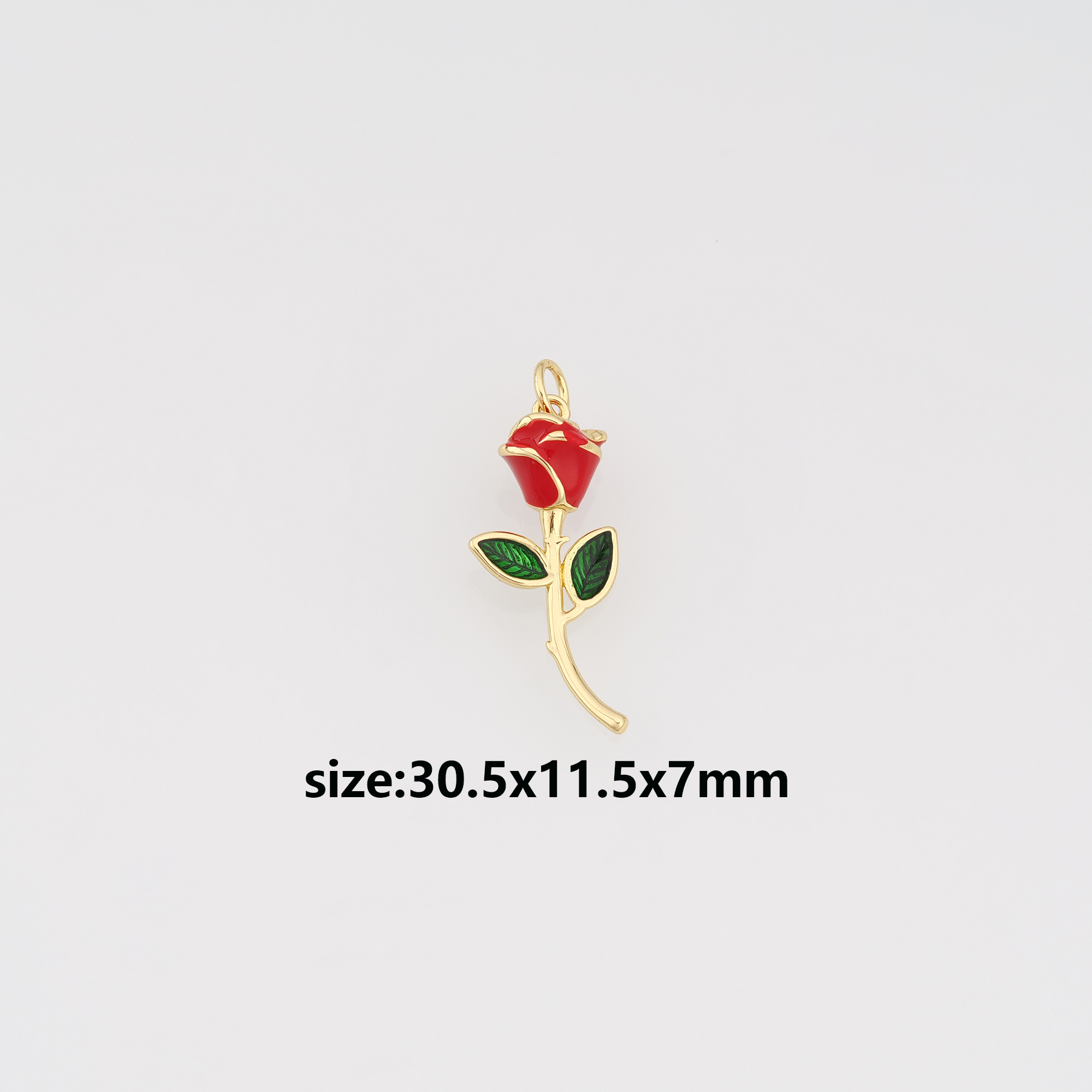 18K Gold Filled Rose Pendant,Enamel Rose Charm Earrings Necklace for DIY Jewelry Making Supply