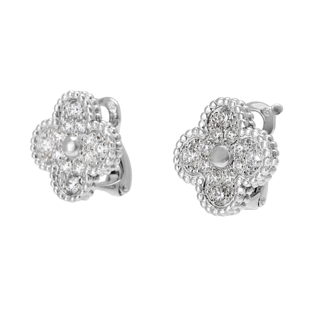 Van Cleef & Arpels Vintage Alhambra Earrings 18K White Gold VCARA44600