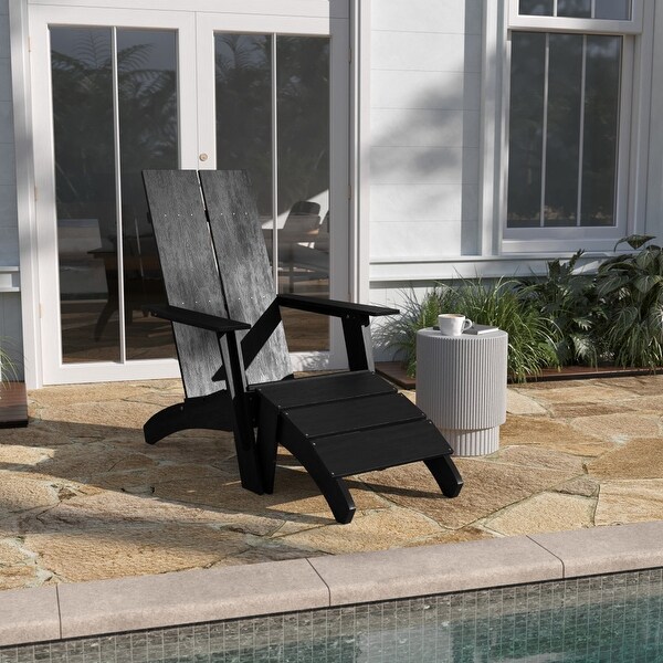 Modern AllWeather Dual Slat Adirondack Style Chair with Footrest