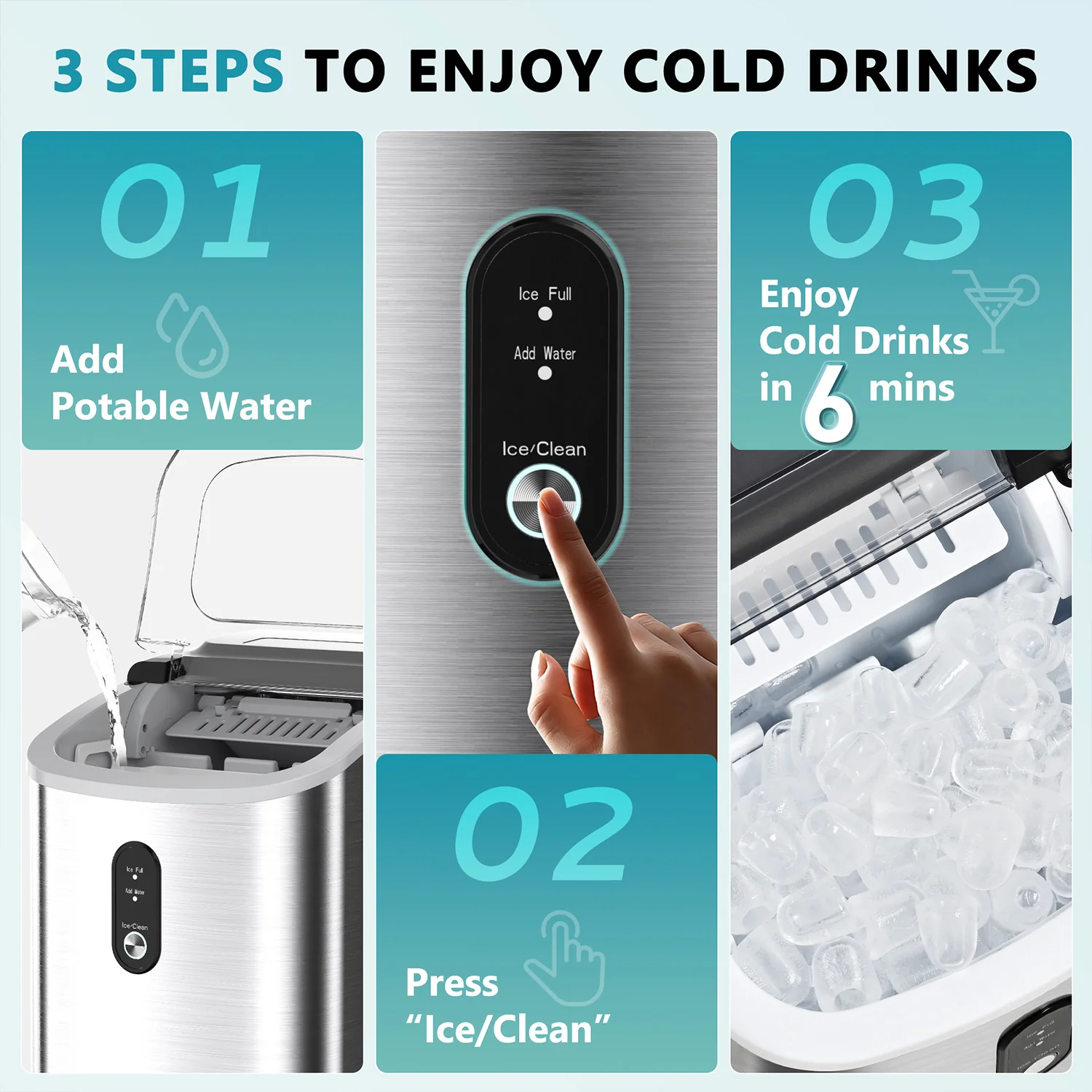 Countertop Ice Maker Machine with Handle 26.3lbs per Day 9 Cubes in 6 Mins