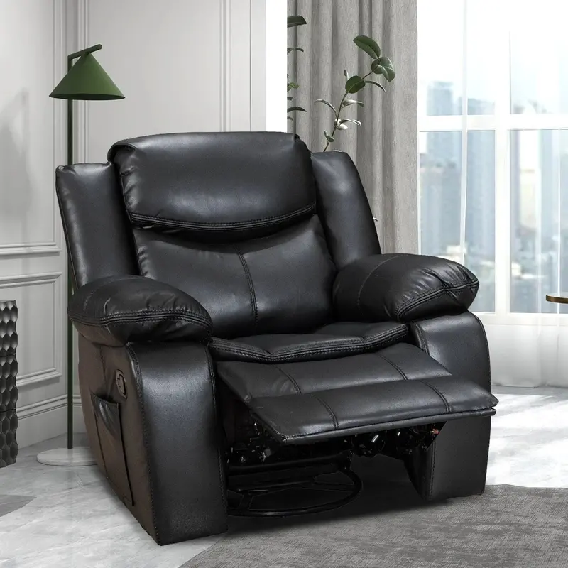 Wide-Seat Leather Recliner with Heat & Massage – Durable Ergonomic Lounge Chair