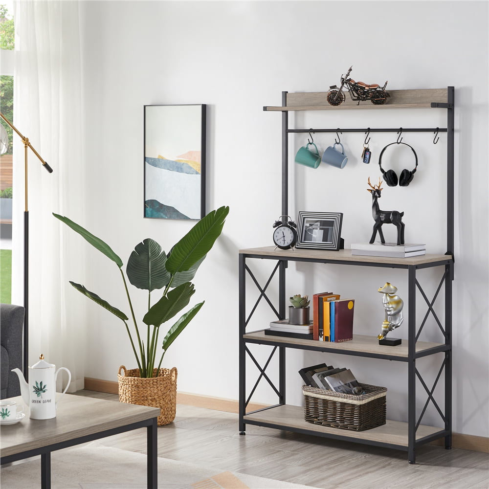 SmileMart 4-Tier Bakers Rack Kitchen Storage Shelf with S-Hooks, Gray