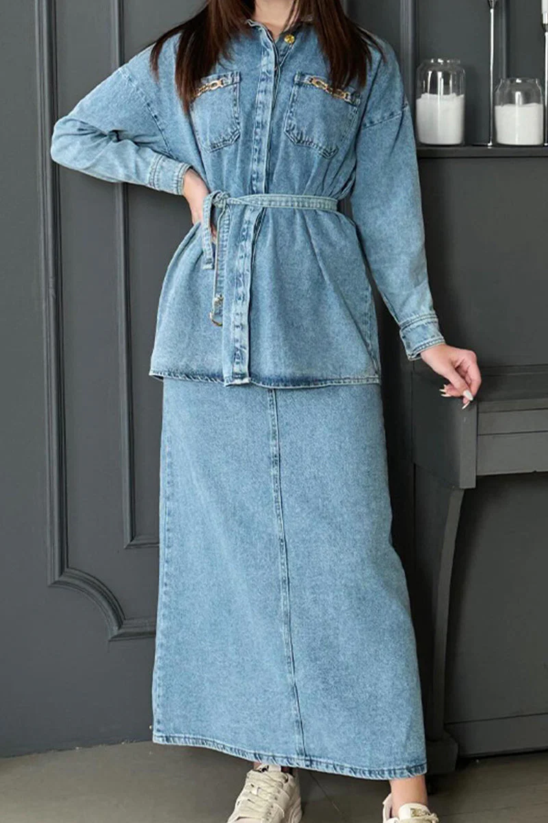 Denim Maxi Skirt SetClistos