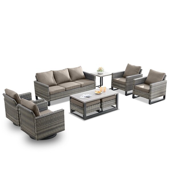 PE Wicker Sofa Rocking Chair Ottoman Set of 9
