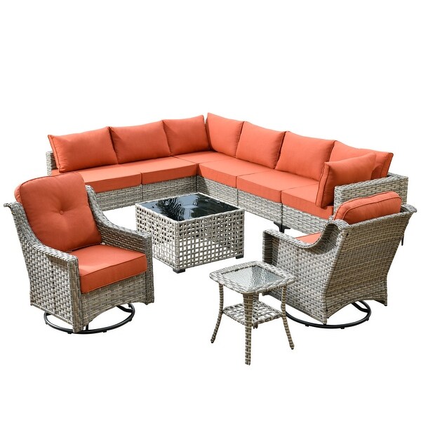 HOOOWOOO 10piece Wicker Patio Furniture Set Sectional Sofa with Swivel Chair