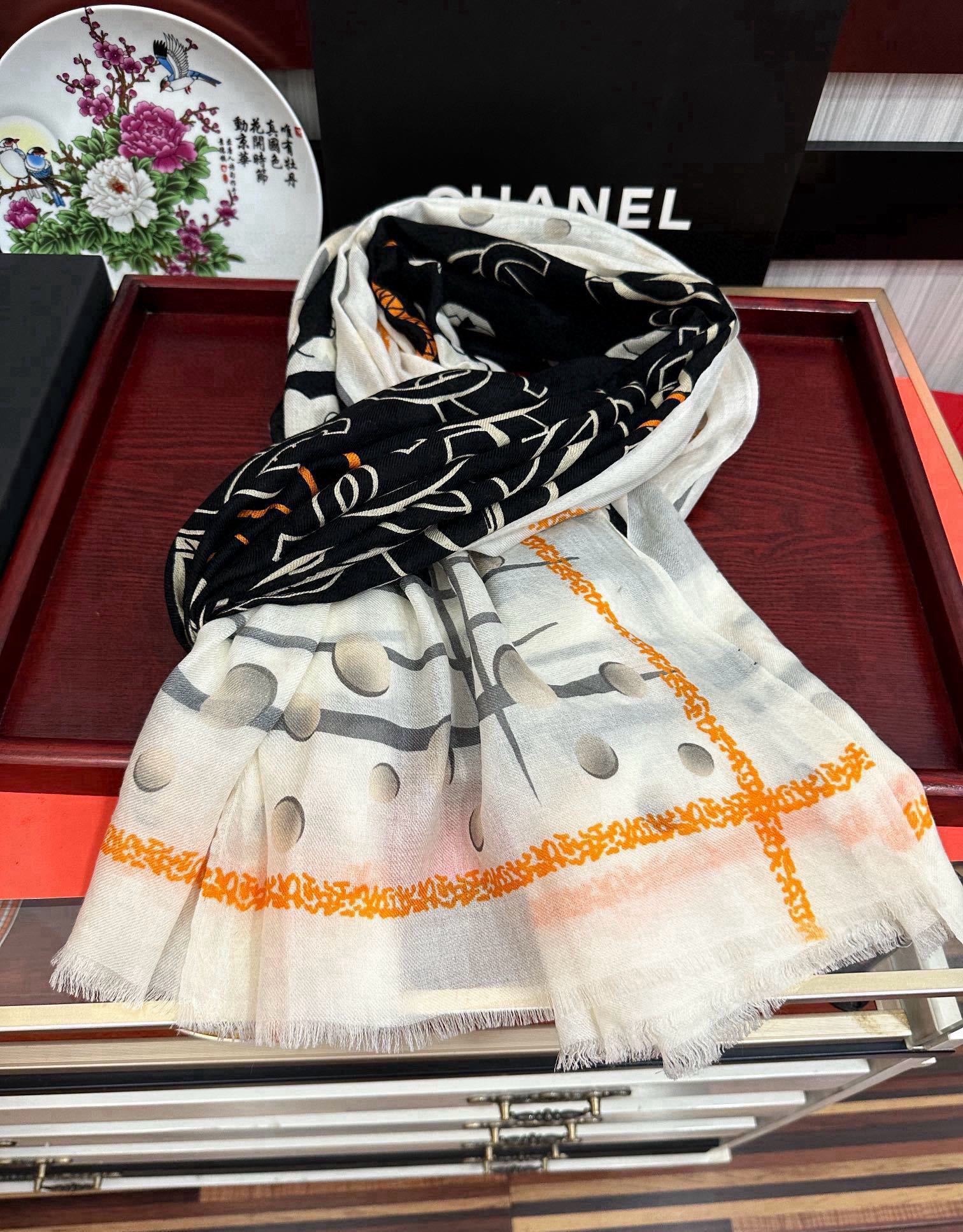 Chanel Silk Floral Motif Beige For Women 200cm