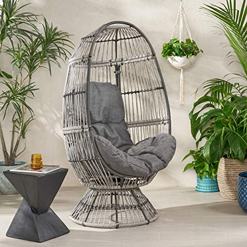 Christopher Knight Home Ellen Outdoor Wicker Swivel Egg Chair with Cushion, Light Brown, Beige