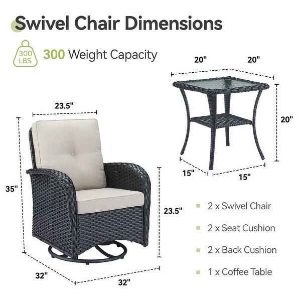Pocassy Patio Swivel Rocker Chairs with Side Table