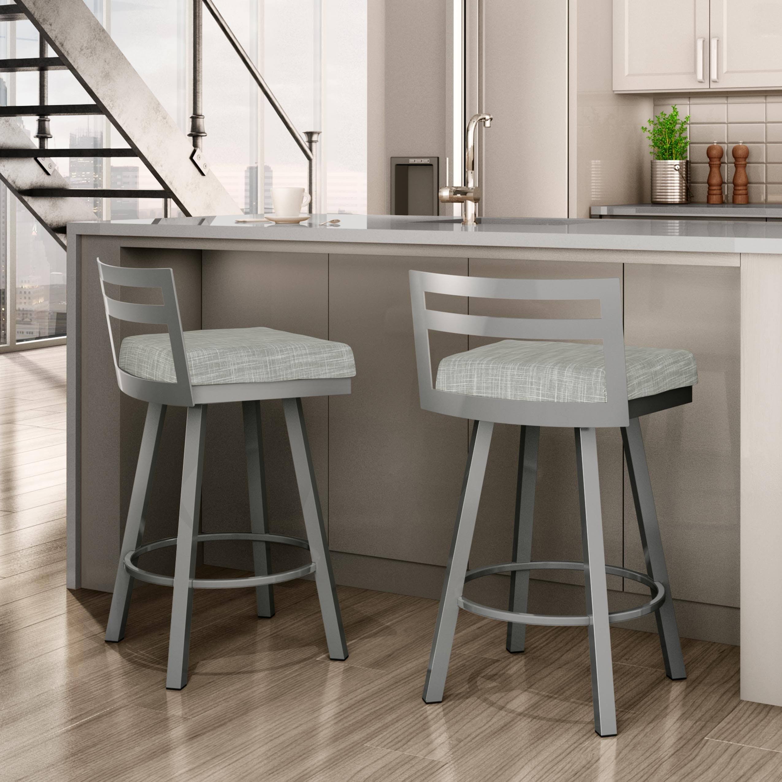Amisco Derek Swivel Counter Stool - Black Faux Leather/Glossy Grey Metal