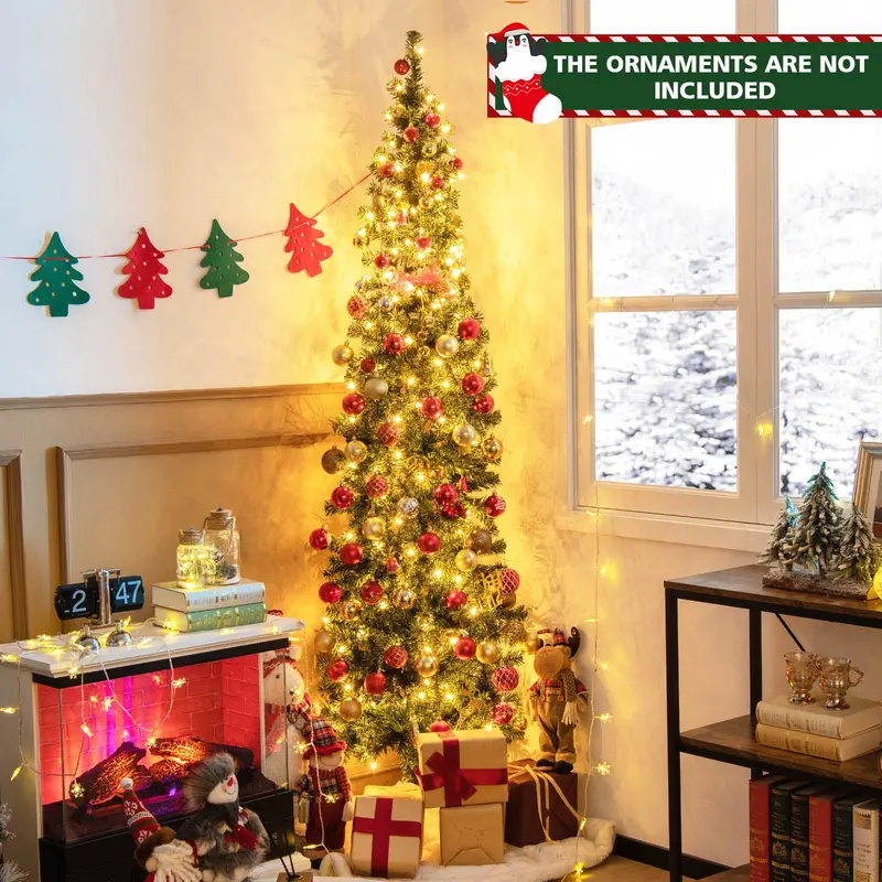 Slender 7-Foot Pre-Lit Half-Tree – Space-Saving LED Xmas Decoration