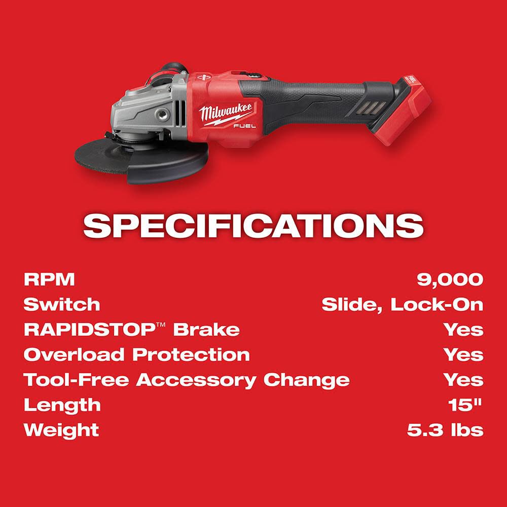 Milwaukee M18 FUEL 4-1/2 in.-6 in. Lock-On Braking Grinder with Slide Switch Kit 2981-21
