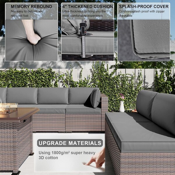 Patio Furniture Sectional Sofa Set,PE Rattan Swivel Rocking Chairs Patio Conversation Set