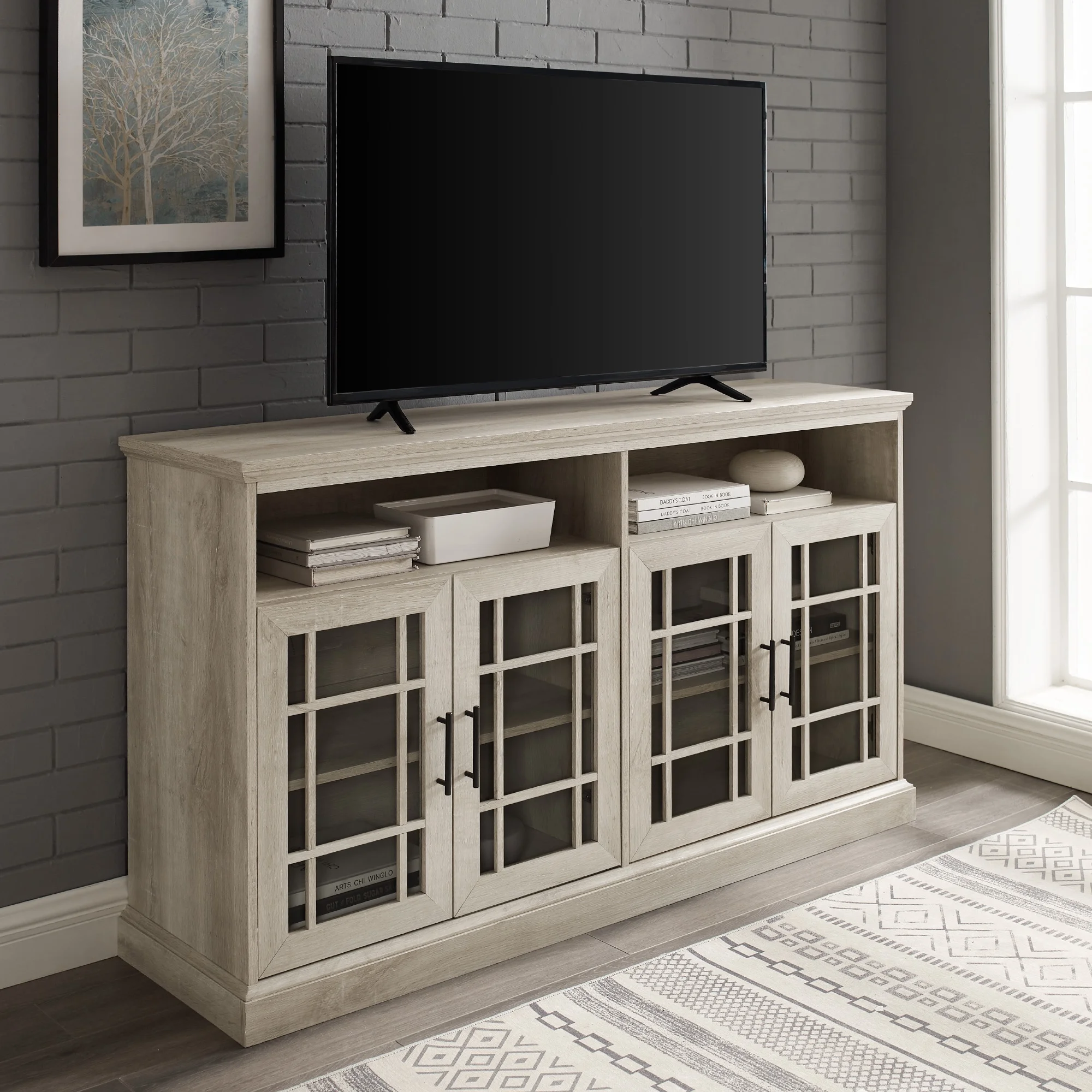 Walker Edison Classic Glass Door TV Stand for TVs up to 65