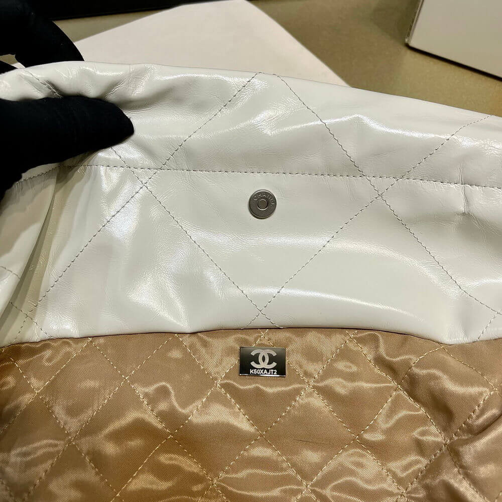 Chanel 22 Small Handbag Shiny Calfskin White Silver