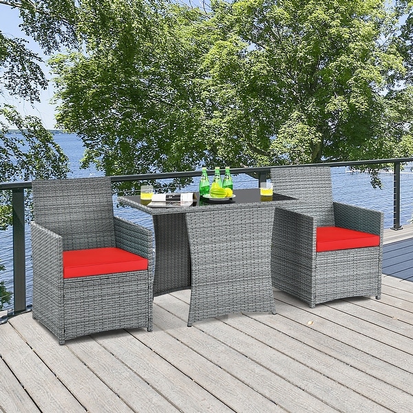 Costway 3PCS Patio Rattan Furniture Set Cushioned Sofa Armrest Garden